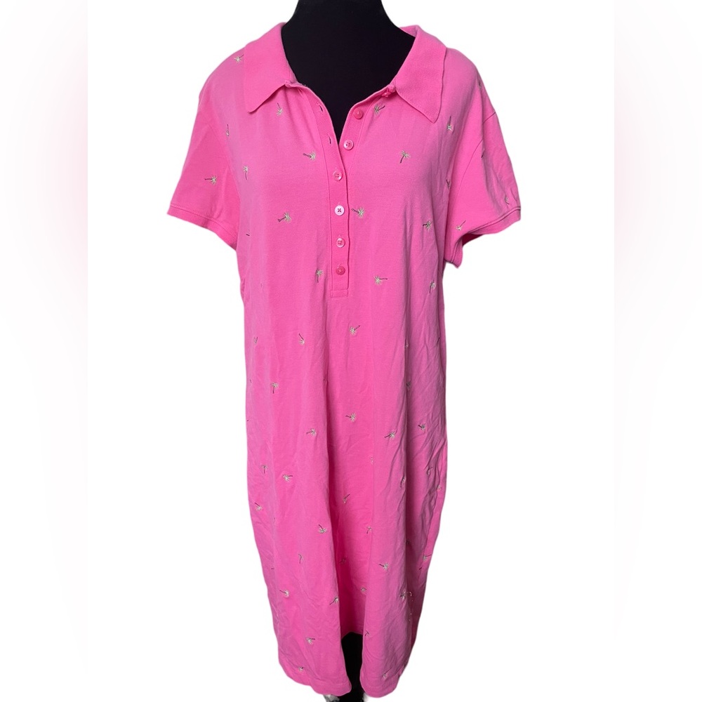 Talbots Y2K Pink Preppy Southern Coastal Beach Barbie Palm Tree Polo Shirt Dress